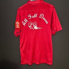 Vintage Bowling Team Polo Shirt Mens L Red Embroider All Fall Down ABC Champion