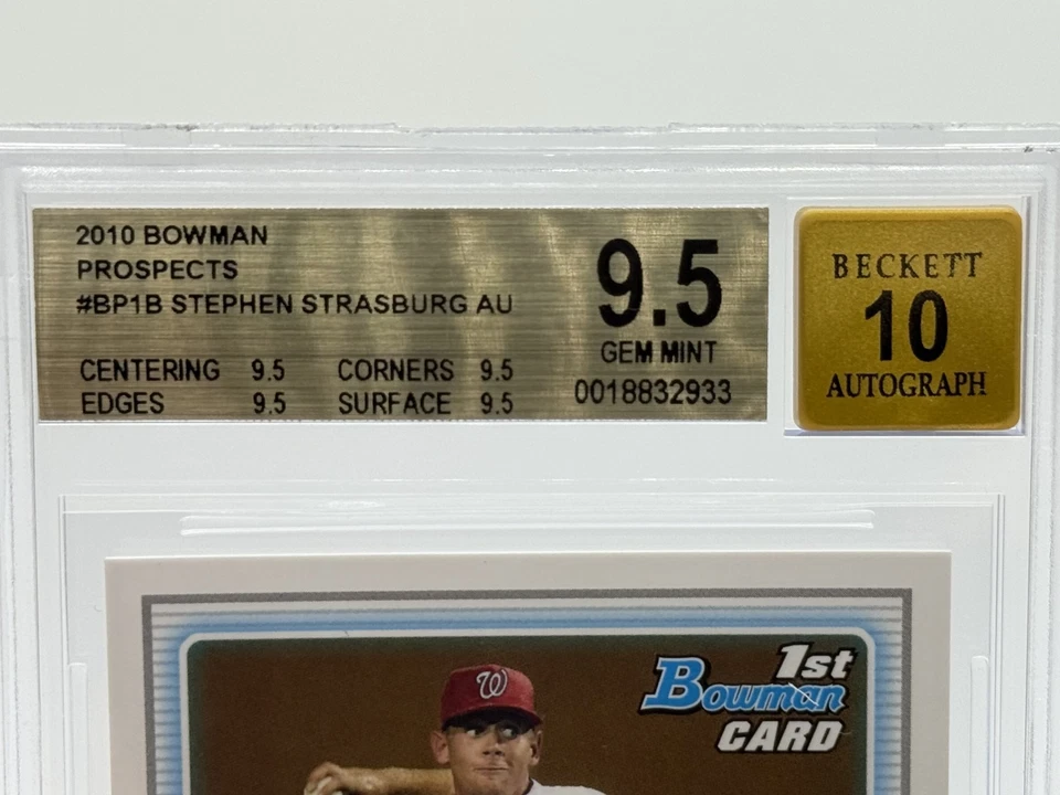 Stephen Strasburg 2010 Bowman Prospects #BP1 autógrafo BGS 9,5 gema como nuevo Foto 3 de 3