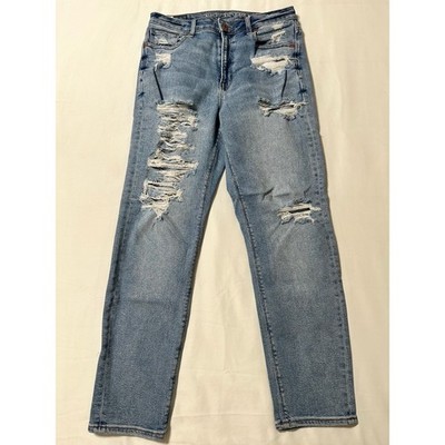American Eagle Mom Jeans Size 6 Distressed Stretch Light Wash High Rise
