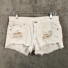 Rag Bone Womens 26 Denim Distressed Low-Rise Shorts White Cotton Waist 30 in