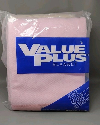 Pair Of Vintage VALUE PLUS BEACON Blankets 72" X 90" FULL/TWIN Pink & Cream - Picture 2 of 20