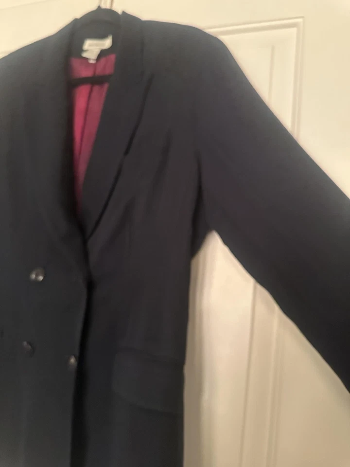 Blazer Ann Taylor Vintage Mujer 10 Azul Marino Doble Pecho Largo Forrado Chaqueta Años 90 Foto 3 de 4