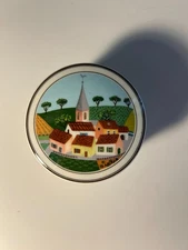 Villeroy & Boch Design Naif Village Scene Trinket Lidded Box, 3" D x 1 3/4" High