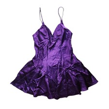 Vtg Victoria's Secret Gold Label 100 Silk Slip Dress S Purple Bow Fit  Flare
