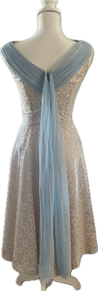 VINTAGE Handmade Party Dress with Chiffon Collar Drape - Image 2 of 4