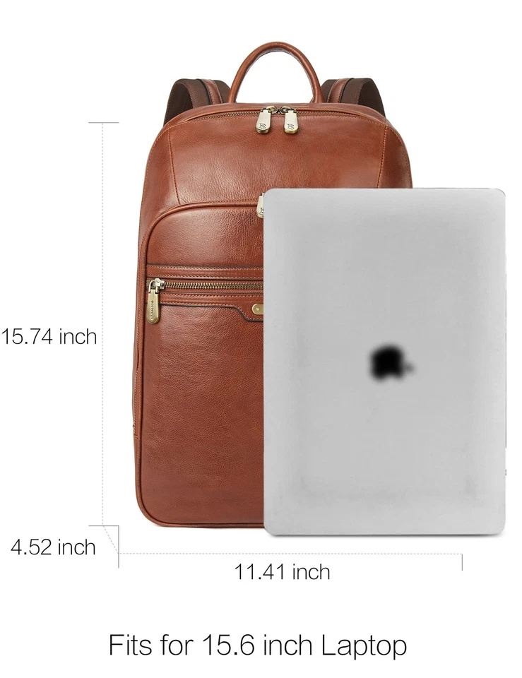 Men Leather Backpack, Vegetable Tanned Full Grain Leather 15.6 Inch Computer ... - Image 4 of 4