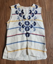 Tory Burch Avery Tunic Women's Sz 6 Embroidered Floral Pattern Linen Top Shirt 