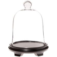 Plymor 10" x 13" Bell Jar Glass Dome Cloche, Black Wood Veneer Footed Base