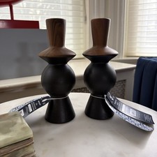 Jonathan Adler X Michaels Ceramic Brown Black Candle Stick Holder Pair - NEW