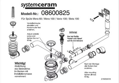 SystemCeram Ab- & Überlaufgarnitur 00825 m.Exzenter BETA-Vario-Mera 100 Mera60