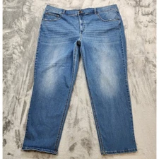 Terra & Sky Jeans Womens 24W Blue Core Straight Leg Distressed Faded Stretch