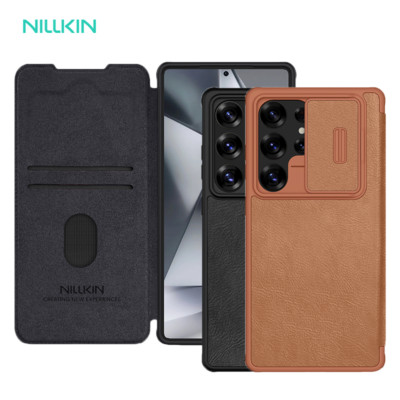 NILLKIN Slide Camera Flip Leather Card slots case For Samsung S25 Ultra S25+Edge
