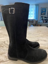 Sz 6 Girls Women  s Lands End Black Suede Leather Zip Mid Calf Boots Kids