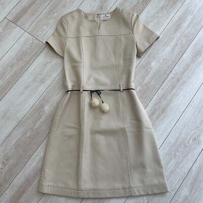 Courreges Sheepskin Lamb Leather Dress Beige Zip Woman Size L US/S-M Japan Rare