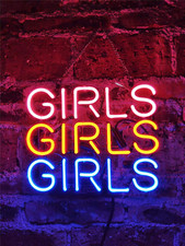 14" Girls Girls Girls Multicolour Acrylic Neon Sign Lamp Light With Dimmer VSX
