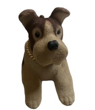 Vintage Flocked Bobble Head Dog Nodder Gold Chain Collar Japan 9 Read