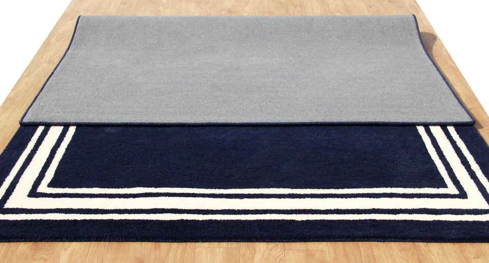 Hotel Harper Border Navy Blue Modern Hand-Tufted 100% Wool Soft Area Rug Carpet - Image 3 of 4