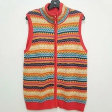 Liz Claiborne Orange Multicolor Geo Zip Front Sleeveless Vest Size L