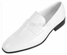 Handmade Men's Leather White Patent Loafers Moccasins Formal Party Shoes-165