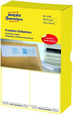 AVERY Zweckform 3439 Frankier-Etiketten (Papier matt, 500 Etiketten, 130 x 40 mm