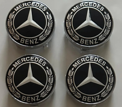 4x Mercedes Black Alloy Wheel Centre Hub Caps 75mm A B C E S M Class ML ...