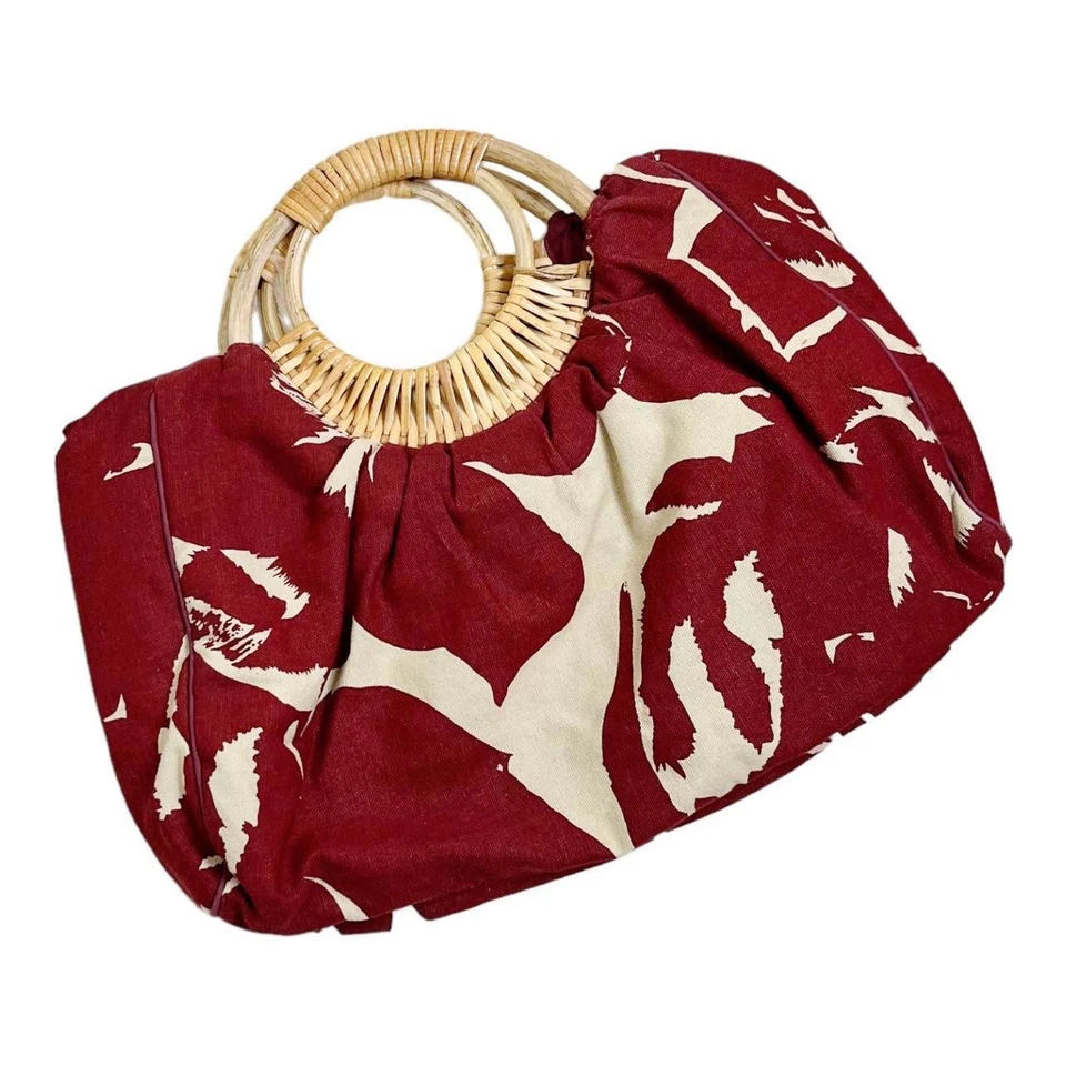 Old Navy Canvas Handbag Summer Wooden Handles - Image 2 of 4