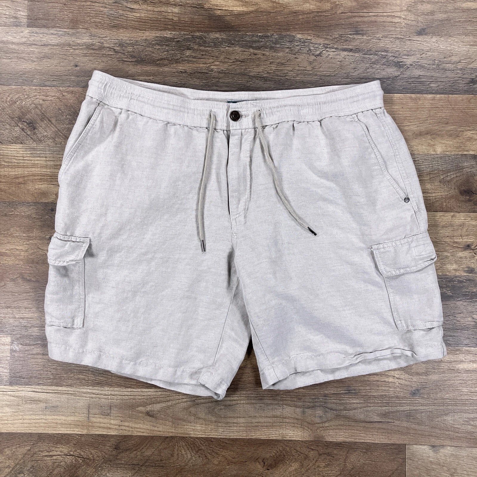 Cubavera Shorts Mens XL Beige Cargo Linen Blend Elastic Waist Beach
