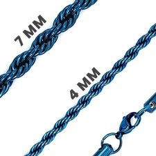 Stainless Steel Rope Chain Necklace - 24" Night Blue Rope Chain Biker Necklace