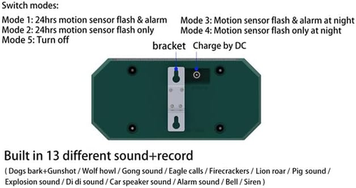 Solar Outdoor Motion Sensor Alarm-13 Sounds Including Dog Barking&Gunshot,2 *...