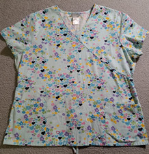SB Scrubs Women s Floral V Neck Short Sleeve Scrub Medical Tie Up Top / Size XL