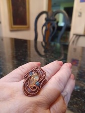 COPPER HAND MADE WIRE RING AND STONES 7 1/2