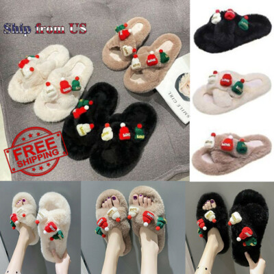 Faux Fur Slides Fuzzy Fluffy Slippers Flat Indoor Outddor Soft Sandals Open Toe