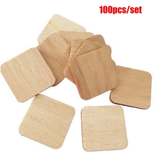 100pcs/set 50MM 60MM Square Round Corner Wooden Chips Blank Wood Board DIY Craft - Bild 1 von 9