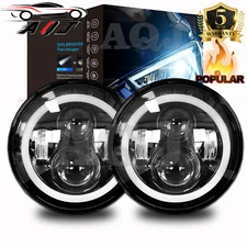 Pair 7" Inch Round LED Headlights Halo Angle Eyes For Jeep Wrangler JK LJ TJ CJ