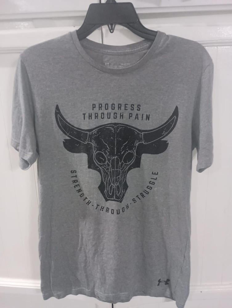 Mens Under Armour Short Sleeve T-shirt, HeatGear, Loose Fit, Gray, Size Small