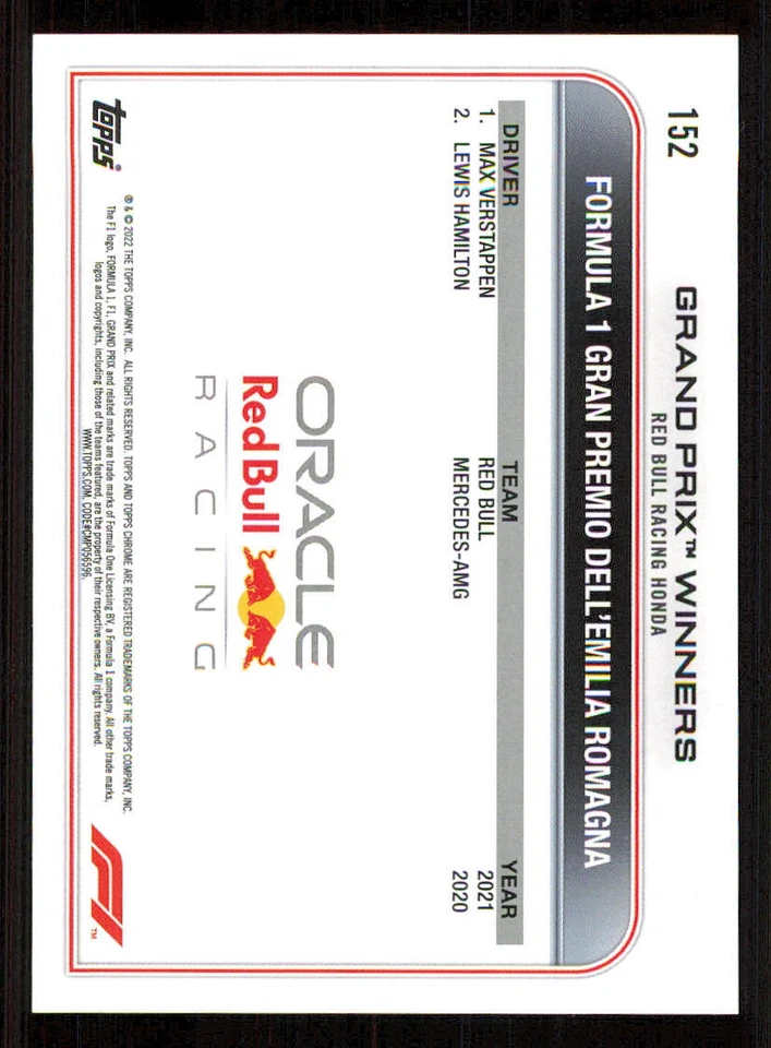 2022 Topps Chrome Formula 1 #152 Max Verstappen GPW - Image 2 of 2
