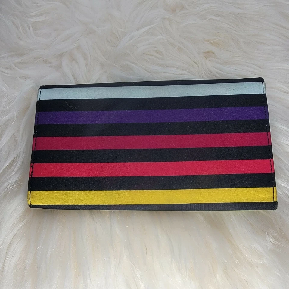 LITTLE MARCEL Long Trifold Wallet Rainbow Clutch Multicolor Stripes Microfiber - Photo 3/4