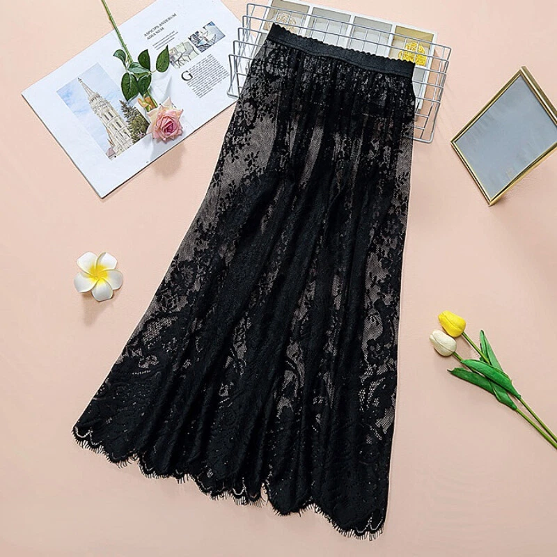 Lace top elastic skirt