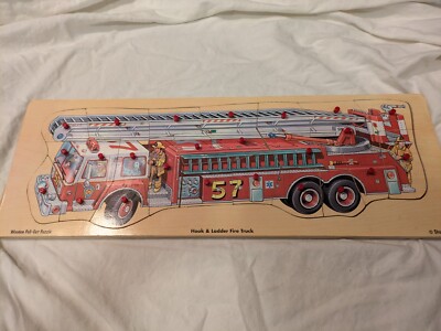  2002 Hook And Ladder Fire Truck By Shure | 24 pc | Wooden Pull-Out Puzzle Kids