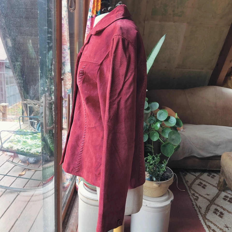 Vtg Womens Suede Western Jacket M Van Heusen Red Stitching Rodeo Cowgirl Country - Image 4 of 4