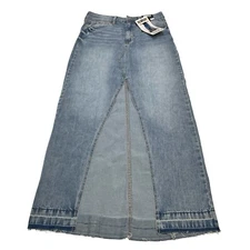 Rewash Denim Maxi Skirt Womens 9/29 High Front Slit Low Waist Raw Hem Retro Y2K