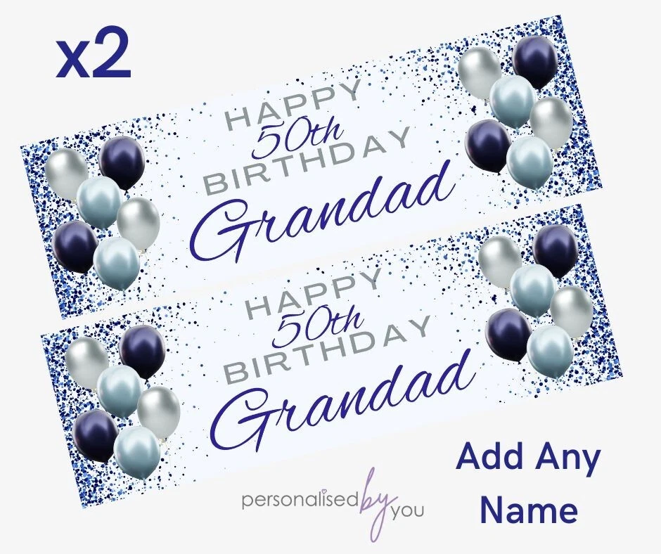 MADVINYL 2 x Personalised Birthday Banners Large 900 x 300 Navy ADD NAME & ANY AGE NAVY