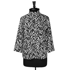 Chicos Zenergy Womens Jacket 1 M Black White Zebra Print Stretch Full Zip Top