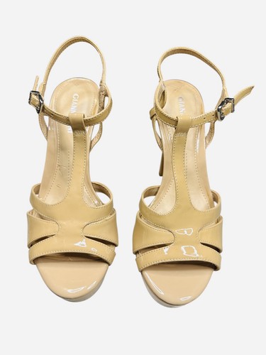 Gianni Bini Kelli T-Strap Nude 4” High Heels Platform Leather Upper Size 6 Chic - Picture 2 of 9