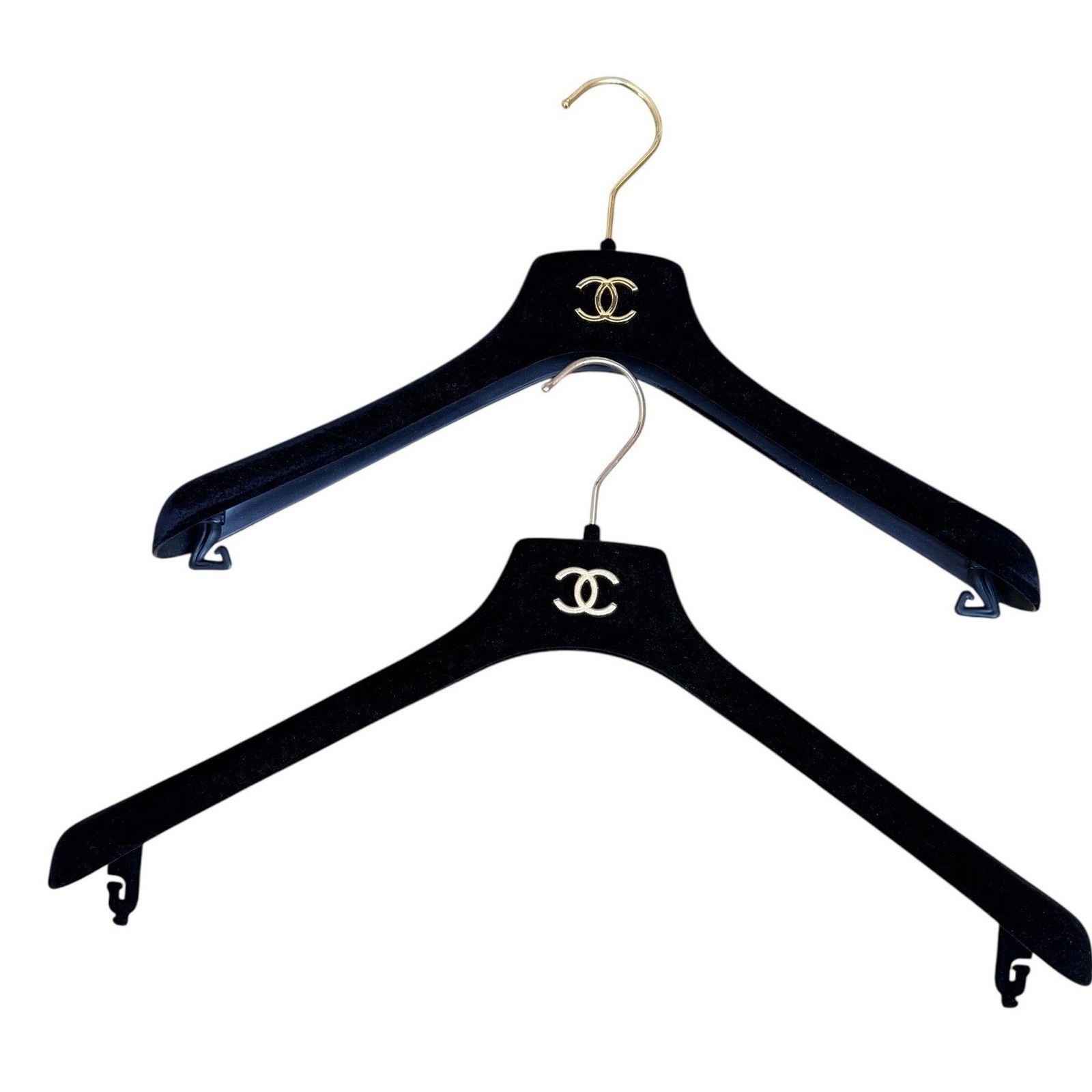 Chanel Black Velvet Hangers Set of 2 Gold CC Logo Jacket & Dress Hangers thumbnail 2