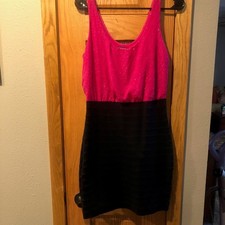 Express Black & Pink Sleeveless glitter mini Party Cocktail dress Size Small