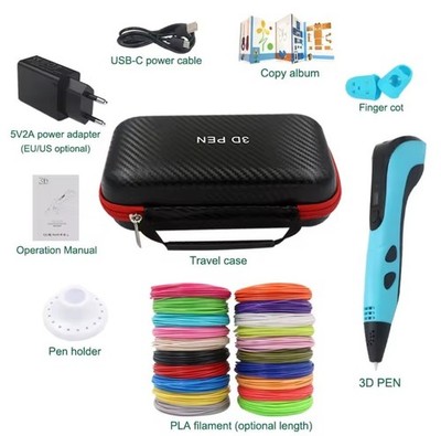 3D Stift Set mit 100 m PLA Filament (20 Farben), Type-C, inkl. Tasche   Kinder &