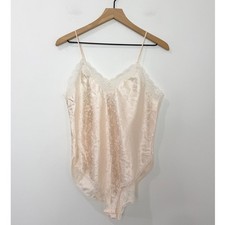 Christian Dior Vintage Union Made Teddy Romper Satin Lace Champagne Size Medium