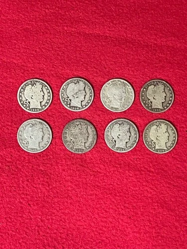 US Barber Half Dollars -  8 Coins   - Fine Silver - Fine Details - White Glove