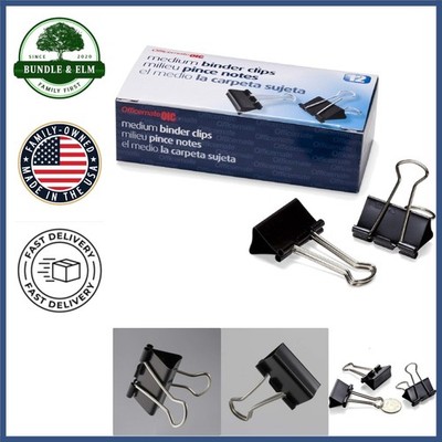 Medium Binder Clips Pack of 12, Corrosion-Resistant, Ideal for Temporary Binding